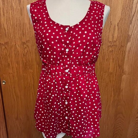 Merona - Red & White Polka Dot Sleeveless Top with Gathered Tie-Back / Size: M - Picture 1 of 7